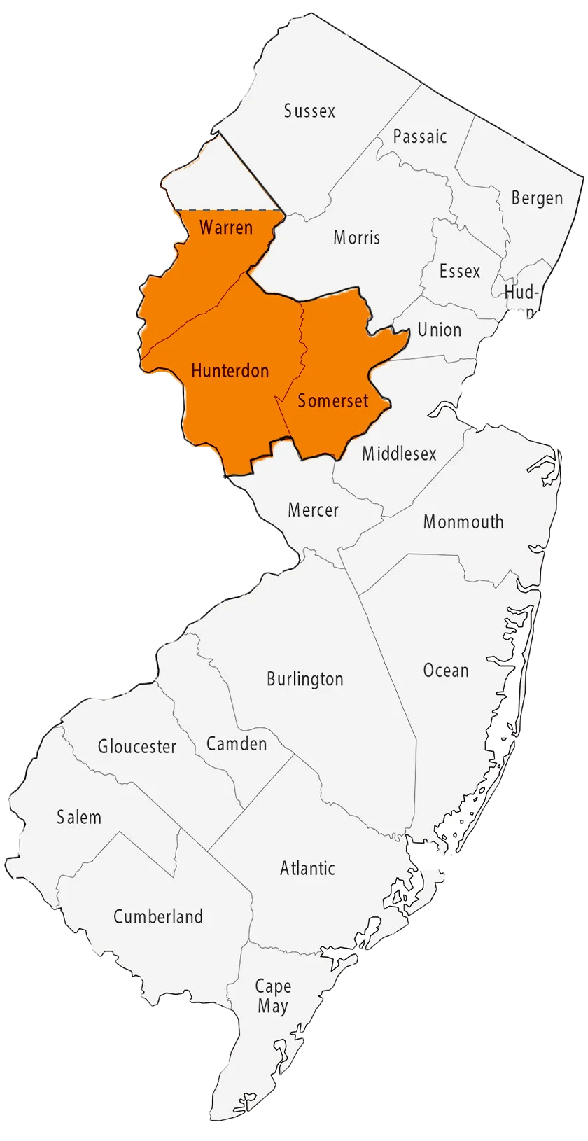 Beckage Sealcoating residential service area: Hunterdon, Somerset, and southern Warren counties in New Jersey